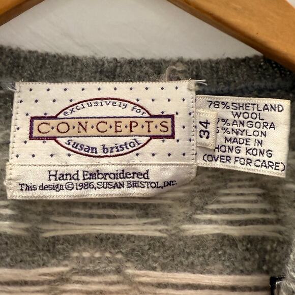 Vintage 1986 Susan Bristol Sweater Victorian Grandma Cats Bows Teapots Flowers - Picture 4 of 5